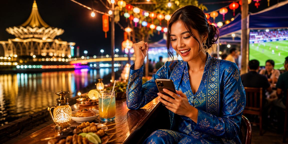Wanita berbaju kurung di Kuching bermain kasino dalam talian melalui telefon pintar